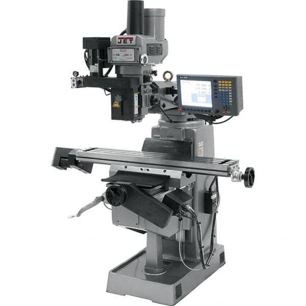 Jet - 9" Table Width x 49" Table Length, Electronic Variable Speed Control, 3 Phase Knee Milling Machine - R8 Spindle Taper, 3 hp - Caliber Tooling