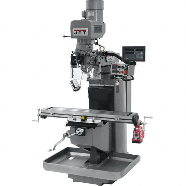 Jet - 9" Table Width x 49" Table Length, Electronic Variable Speed Control, 3 Phase Knee Milling Machine - 3 hp - Caliber Tooling