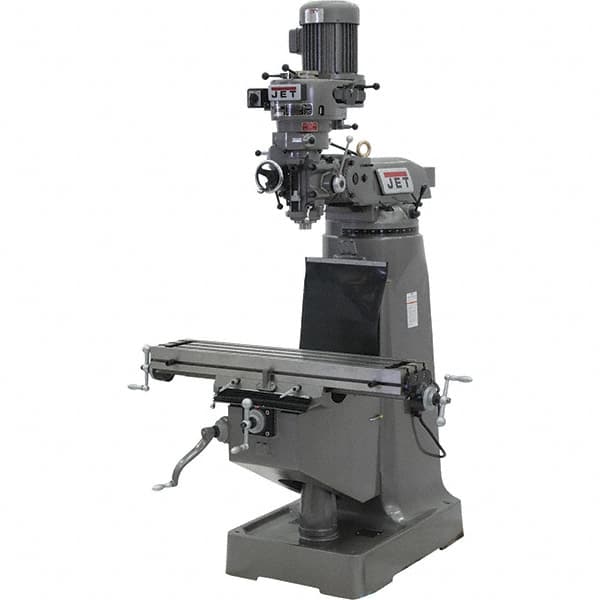 Jet - 9" Table Width x 42" Table Length, Step Pulley Control, 3 Phase Knee Milling Machine - 2 hp - Caliber Tooling