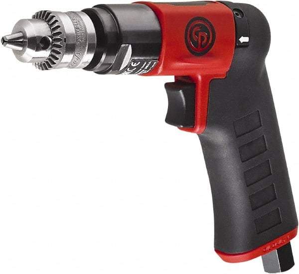 Chicago Pneumatic - 1/4" Reversible Keyed Chuck - Pistol Grip Handle, 2,800 RPM, 0.3 hp, 90 psi - Caliber Tooling