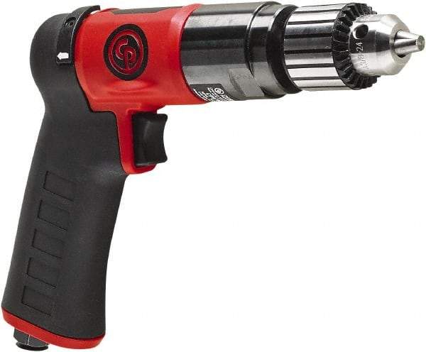 Chicago Pneumatic - 3/8" Reversible Keyed Chuck - Pistol Grip Handle, 2,100 RPM, 0.5 hp, 90 psi - Caliber Tooling