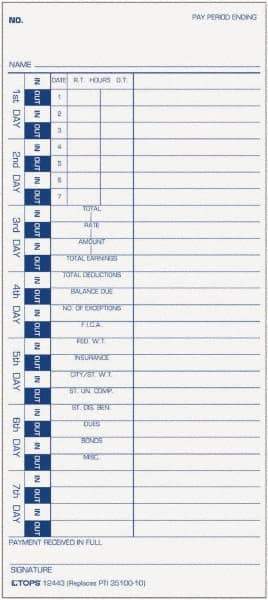 TOPS - 9" High x 4" Wide Weekly Time Cards - White, Use with Pyramid 35100-10 - Caliber Tooling