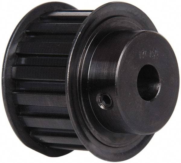 Power Drive - 17 Tooth, 1/2" Inside x 2" Outside Diam, Timing Belt Pulley - 1" Belt Width, 2.029" Pitch Diam, Steel & Cast Iron - Caliber Tooling