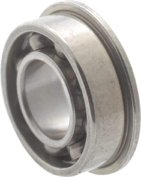 Value Collection - 1/8" Bore Diam, 3/8" OD, Open Miniature Radial Ball Bearing - 7/64" Wide, With Flange, 1 Row, Round Bore, 49 Lb Static Capacity, 144 Lb Dynamic Capacity - Caliber Tooling