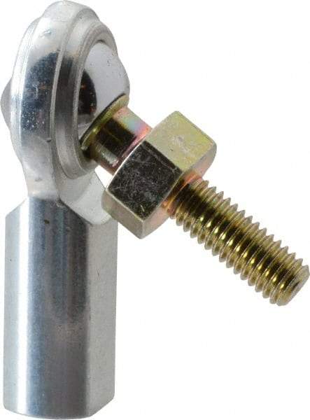 Made in USA - 3/16" ID, 5/8" Max OD, 1,210 Lb Max Static Cap, Female Spherical Rod End with Stud - 10-32 RH, Steel with Steel Raceway - Caliber Tooling