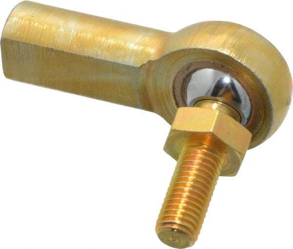 Made in USA - 1/4" ID, 3/4" Max OD, 2,545 Lb Max Static Cap, Female Spherical Rod End with Stud - 1/4-28 RH, Steel with Bronze Raceway - Caliber Tooling