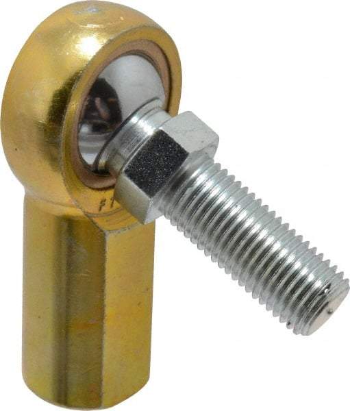 Made in USA - 7/16" ID, 1-1/8" Max OD, 4,300 Lb Max Static Cap, Female Spherical Rod End with Stud - 7/16-20 RH, Steel with Bronze Raceway - Caliber Tooling