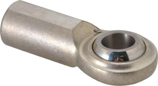 Made in USA - 3/4" ID, 1-3/4" Max OD, 7,520 Lb Max Static Cap, Plain Female Spherical Rod End - 3/4-16 RH, Stainless Steel with Stainless Steel Raceway - Caliber Tooling