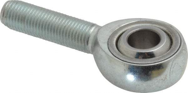 Made in USA - 3/8" ID, 1" Max OD, 9,550 Lb Max Static Cap, Plain Male Spherical Rod End - 3/8-24 RH, Alloy Steel with Steel Raceway - Caliber Tooling