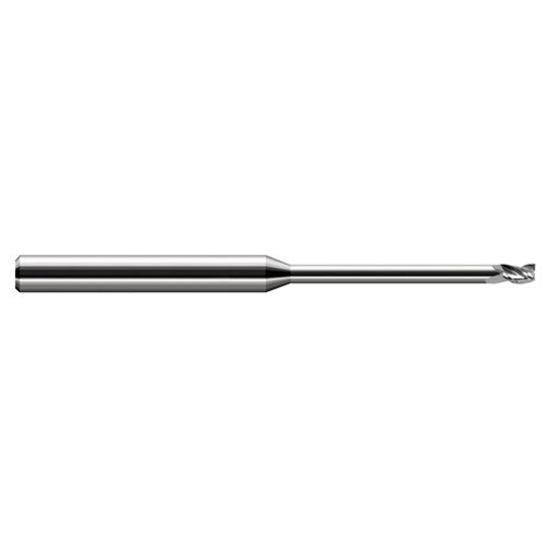 Miniature End Mills - Long Reach, Stub Flute - 0.0300″ Cutter Diameter × 0.0450″ Length of Cut × 0.3750″ (3/8″) Reach Carbide Square End Mill, 3 Flutes - Exact Industrial Supply