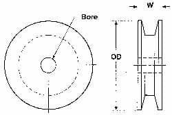 Poly Hi Solidur - 1/2" Bore, 5.55" Outside Diam, Finished Bore V-Belt Sheave - 1" Wide - Caliber Tooling