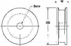 Poly Hi Solidur - 1/4" Bore, 5-1/2" Outside Diam, Finished Bore Flat Belt Pulley - 1-1/2" Wide - Caliber Tooling