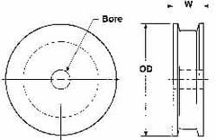 Poly Hi Solidur - 1/4" Bore, 5-1/2" Outside Diam, Finished Bore Flat Belt Pulley - 1-1/2" Wide - Caliber Tooling