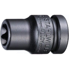 Impact Sockets; Drive Size: 1/2 in; Socket Size (mm): 18; Torx Size: E18; Drive Style: Square; Overall Length (Decimal Inch): 1.5000; Material: Alloy Steel; Finish: Gunmetal; Insulated: No; Non-sparking: No; Deep: No; Number Of Points: 6