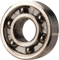 Made in USA - 1/4" Bore Diam, 5/8" OD, Open Precision Ground Radial Ball Bearing - 3/16" Wide, 1 Row, Round Bore, 51 Lb Static Capacity, 78 Lb Dynamic Capacity - Caliber Tooling