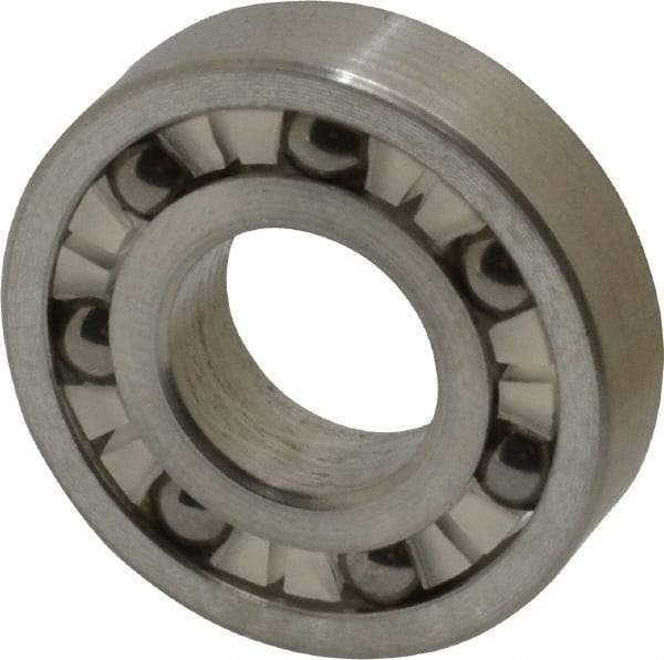 Made in USA - 3/8" Bore Diam, 7/8" OD, Open Precision Ground Radial Ball Bearing - 7/32" Wide, 1 Row, Round Bore, 99 Lb Static Capacity, 126 Lb Dynamic Capacity - Caliber Tooling