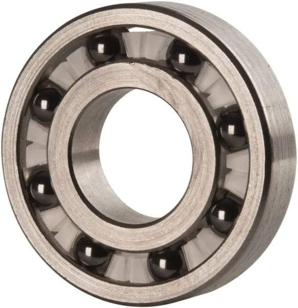 Made in USA - 1/2" Bore Diam, 1-1/8" OD, Open Precision Ground Radial Ball Bearing - 1/4" Wide, 1 Row, Round Bore, 129 Lb Static Capacity, 165 Lb Dynamic Capacity - Caliber Tooling