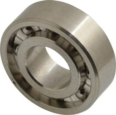 Made in USA - 1/2" Bore Diam, 1-1/8" OD, Open Precision Ground Radial Ball Bearing - 3/8" Wide, 1 Row, Round Bore, 129 Lb Static Capacity, 165 Lb Dynamic Capacity - Caliber Tooling