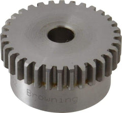 Browning - 20 Pitch, 1.6" Pitch Diam, 32 Tooth Spur Gear - 3/8" Bore Diam, 1-7/16" Hub Diam, Steel - Caliber Tooling