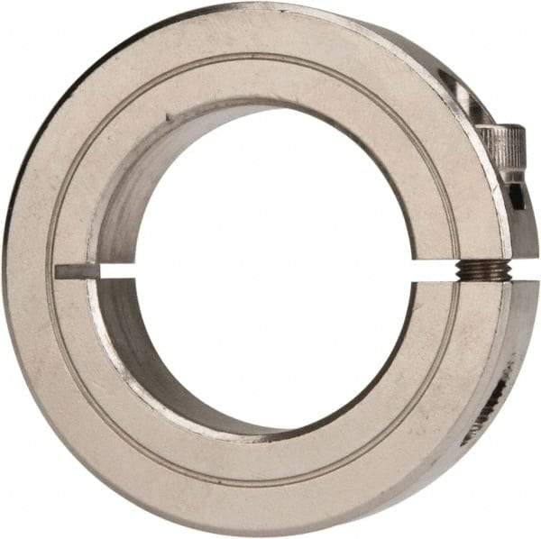 Climax Metal Products - 1-3/8" Bore, Stainless Steel, One Piece Clamp Collar - 2-1/4" Outside Diam, 9/16" Wide - Caliber Tooling