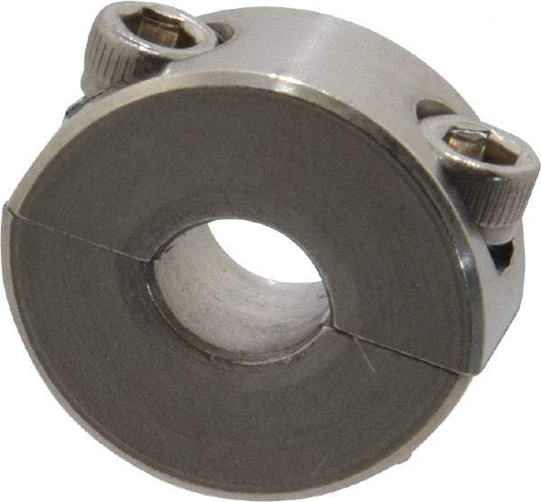 Climax Metal Products - 1/4" Bore, Stainless Steel, Two Piece Shaft Collar - 11/16" Outside Diam, 5/16" Wide - Caliber Tooling