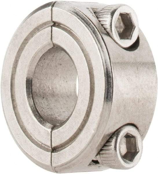 Climax Metal Products - 5/16" Bore, Stainless Steel, Two Piece Shaft Collar - 11/16" Outside Diam, 5/16" Wide - Caliber Tooling