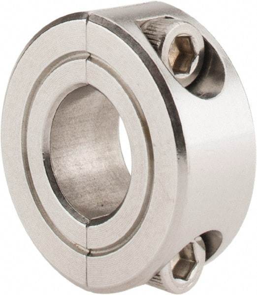 Climax Metal Products - 7/16" Bore, Stainless Steel, Two Piece Shaft Collar - 15/16" Outside Diam, 3/8" Wide - Caliber Tooling