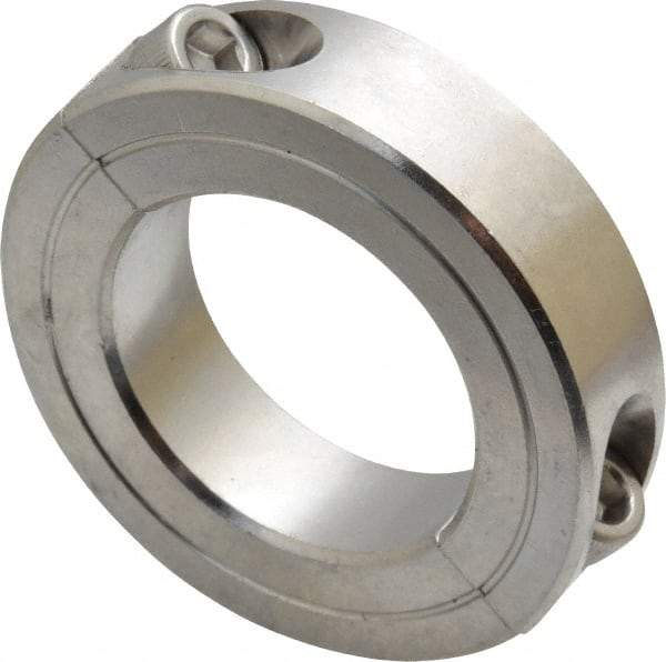 Climax Metal Products - 1-3/8" Bore, Stainless Steel, Two Piece Shaft Collar - 2-1/4" Outside Diam, 9/16" Wide - Caliber Tooling