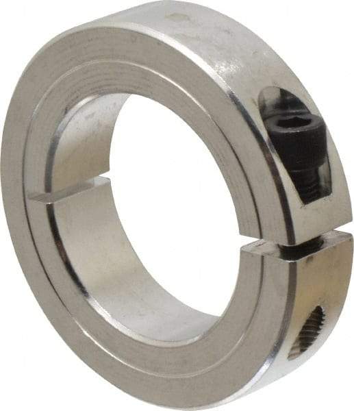 Climax Metal Products - 1-1/2" Bore, Aluminum, One Piece Clamp Collar - 2-3/8" Outside Diam, 9/16" Wide - Caliber Tooling