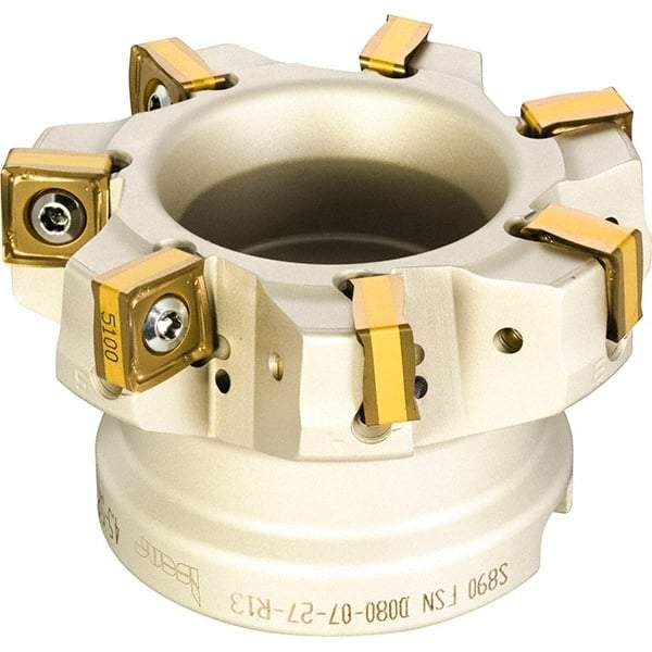 Iscar - 5" Cut Diam, 1-1/2" Arbor Hole, 0.354" Max Depth of Cut, 88° Indexable Chamfer & Angle Face Mill - 14 Inserts, OXMT 0507\xB6S890 SNMU 1305 Insert, Right Hand Cut, 14 Flutes, Through Coolant, Series Helido - Caliber Tooling