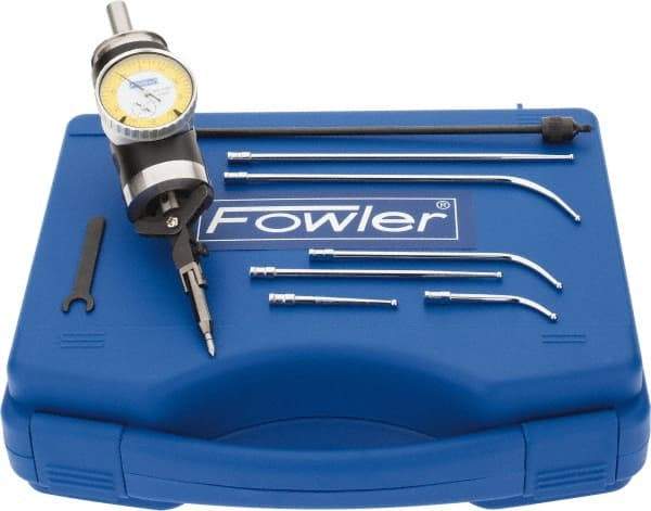 Fowler - 7 Piece, 0" to 1/4" Measuring Range, 1.6" Dial Diam, 0-50 Dial Reading, White Dial Test Indicator Kit - 0.0005" Dial Graduation - Caliber Tooling