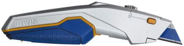 Irwin - Retractable Utility Knife - 5-3/4" Blade, Blue, Yellow & Silver ProTouch Handle, 10 Blades Included - Caliber Tooling