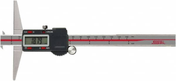 SPI - 0" to 12" Electronic Depth Gage - 0.0015" Accuracy, 0.0005" Resolution, 6" Base Length - Caliber Tooling