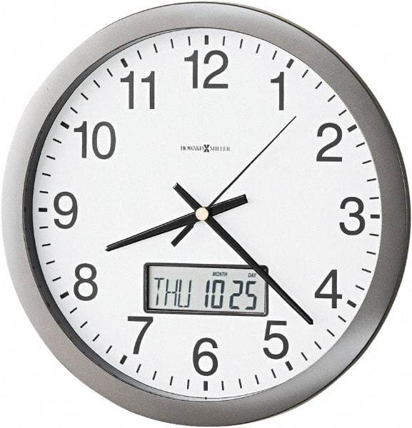 Howard Miller - 12 Inch Diameter, White Face, Dial Wall Clock - Analog Display, Gray Case, Runs on AA Battery - Caliber Tooling