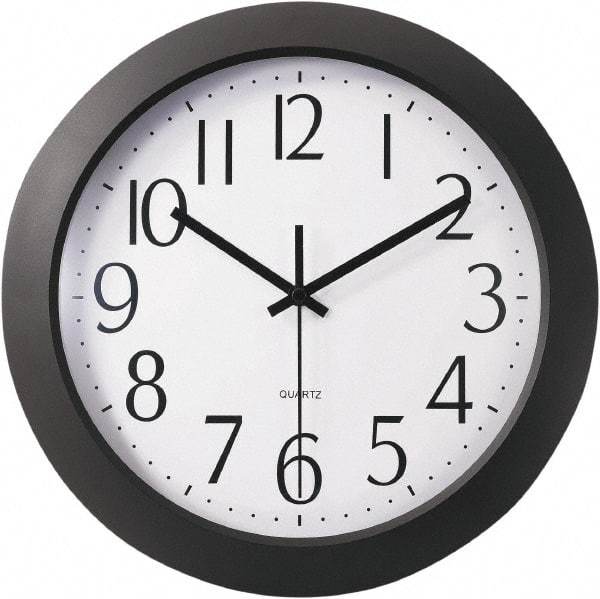 Universal One - 9-1/2 Inch Diameter, White Face, Dial Wall Clock - Analog Display, Black Case, Runs on AA Battery - Caliber Tooling