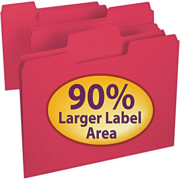 SMEAD - 11-5/8 x 9-1/2", Letter Size, Red, File Folders with Top Tab - 11 Point Stock, Assorted Tab Cut Location - Caliber Tooling