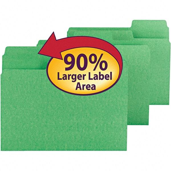 SMEAD - 11-5/8 x 9-1/2", Letter Size, Green, File Folders with Top Tab - 11 Point Stock, Assorted Tab Cut Location - Caliber Tooling