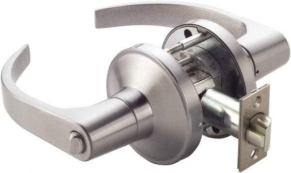 Ability One - Grade 1 Privacy Lever Lockset - 2-3/4" Back Set, Zinc, Satin Chrome Finish - Caliber Tooling