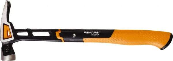 Fiskars - 20 oz Head, Straight Nail Hammer - 15-1/2" OAL, Forged Steel Head, 1-1/4" Face Diam, Smooth Face - Caliber Tooling