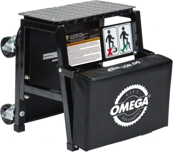 Omega Lift Equipment - 350 Lb Capacity, 4 Wheel Creeper Seat - Alloy Steel, 15-3/4" Long x 17.72" Overall Height x 7" Wide - Caliber Tooling