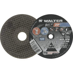 WALTER Surface Technologies - 4" 24 Grit Aluminum Oxide Cutoff Wheel - 1/8" Thick, 3/8" Arbor, 15,300 Max RPM, Use with Die Grinders - Caliber Tooling