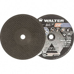 WALTER Surface Technologies - 4" 60 Grit Aluminum Oxide Cutoff Wheel - 1/16" Thick, 3/8" Arbor, 19,100 Max RPM, Use with Die Grinders - Caliber Tooling