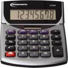 innovera - 8-Digit LCD Portable Calculator - Silver & Black, Solar & Battery Powered, 8.19" Long x 5.98" Wide - Caliber Tooling