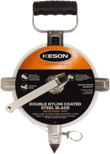 Keson - 100' x 3/8" Tape Measure - 1/10 & 1/100' Graduation - Caliber Tooling