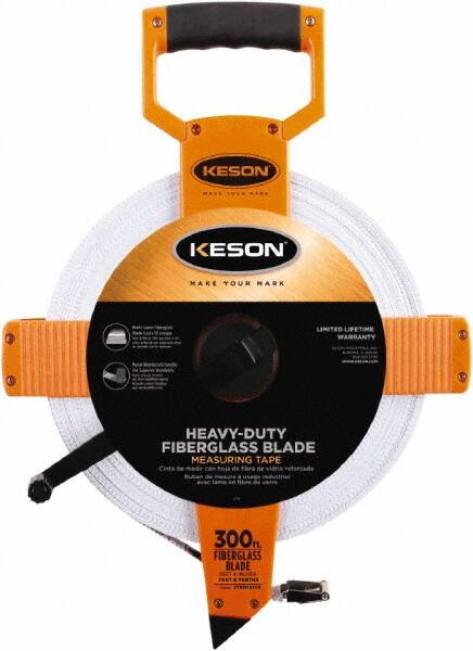 Keson - 300' x 1/2" Tape Measure - 1/8, 1/10 & 1/100" Graduation - Caliber Tooling