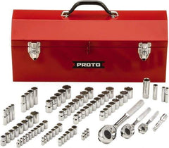 Proto - 81 Piece 1/4", 3/8" & 1/2" Drive Chrome Finish Deep Well Socket Set - 6, 12 Points, 5/32" to 13/16" (4mm to 19mm) Range, Inch/Metric Measurement Standard - Caliber Tooling