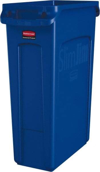 Rubbermaid - 23 Gal Blue Rectangle Trash Can - Polyethylene, None Graphic, 30" High x 22" Long x 11" Wide, Lid Not Included - Caliber Tooling