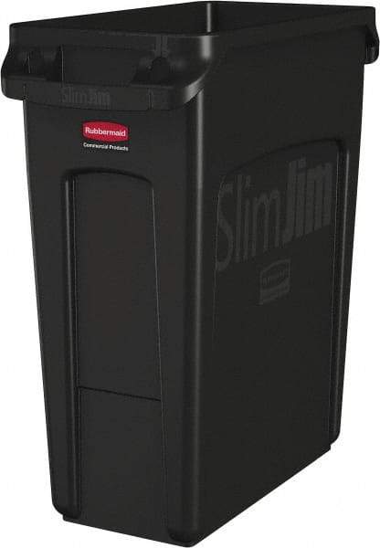 Rubbermaid - 16 Gal Black Rectangle Trash Can - Polyethylene, None Graphic, 25" High x 22" Long x 11" Wide, Lid Not Included - Caliber Tooling