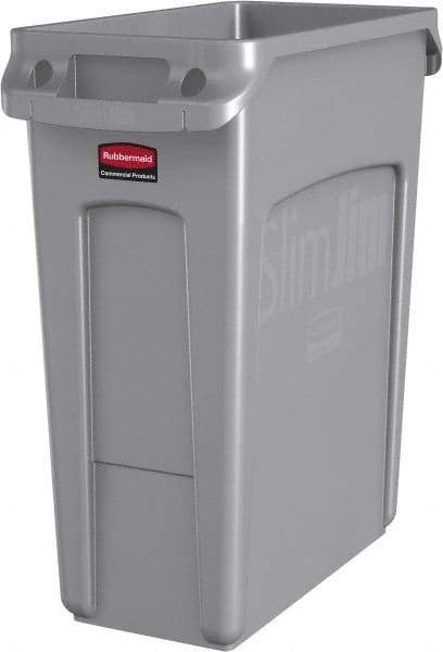 Rubbermaid - 16 Gal Gray Rectangle Trash Can - Polyethylene, None Graphic, 25" High x 22" Long x 11" Wide, Lid Not Included - Caliber Tooling