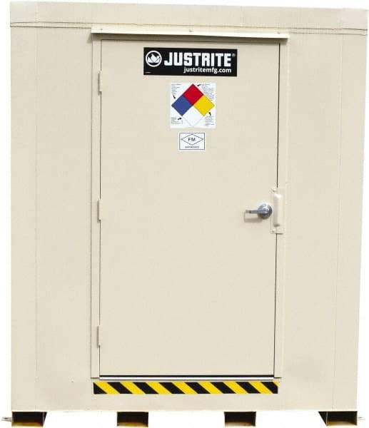 Justrite - 12 Drum, 205 Gal Sump Capacity, Locker - 7.33' Long x 10' Wide x 8' High, Galvanized Steel - Caliber Tooling